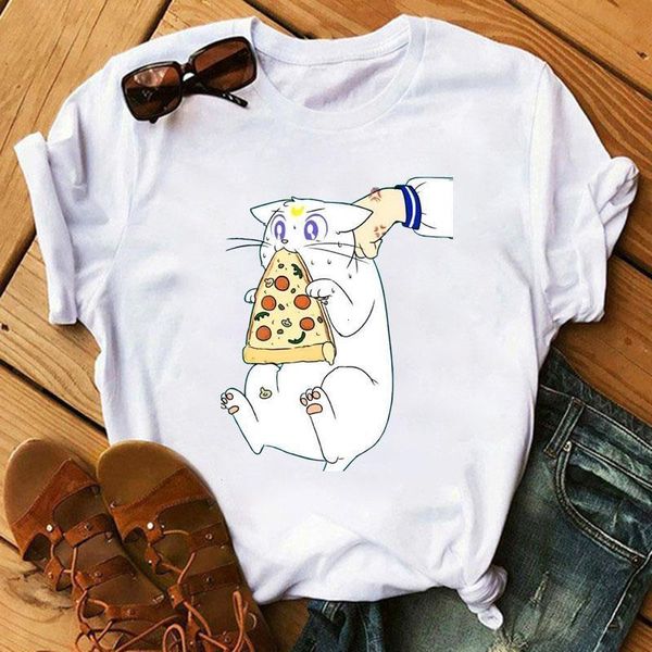 

women's t-shirt new arrival basic sailor moon anime print female shirt cute cat clothes harajuku kawaii summer t-shirt, White