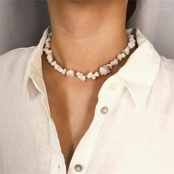 

white transparent natural stone beads handmade choker necklaces short charm boho neck band jewelry accessories customize chains1, Golden;silver