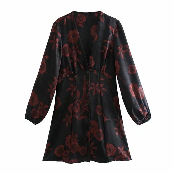 

2021 new jacquard mini black women vintage v neck long puff sleeve short dresses woman button up retro gothic dress s3d2, Black;gray