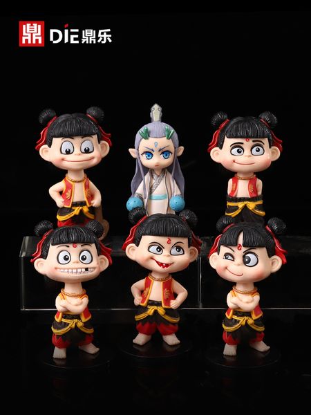 

hyfrdfnezha magic child comes into the world, hands-on cute car, shakes his head and puts a model doll aobing toy giftgdr, Silver