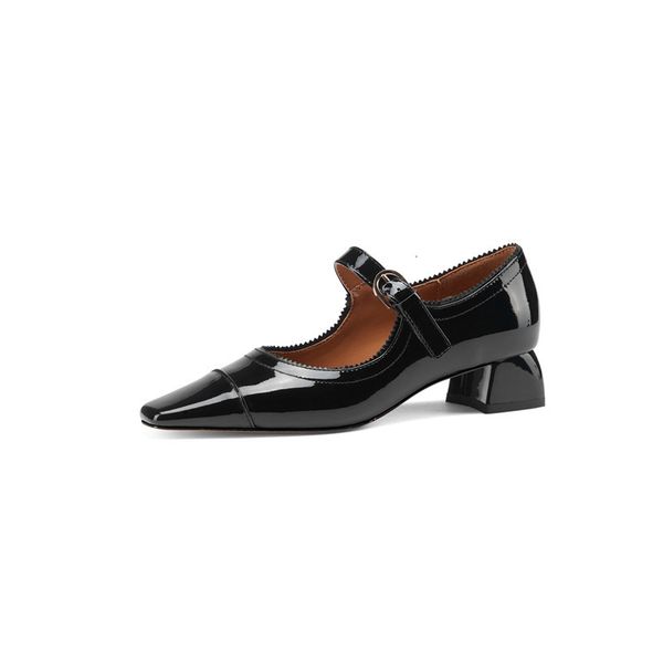 

2021 new genuine women thick heels toe mary jane shoes spring see ladies white rice cxg7, Black