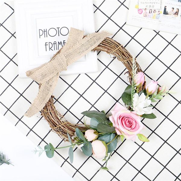 

decorative flowers & wreaths rose wreath artificial garland with burlap bow green leaves for front door