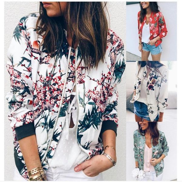 

fashion women vintage jacket floral print autumn thin bomber jacket streetwear oversized zipper ladies outerwear elegant coat1, Black;brown
