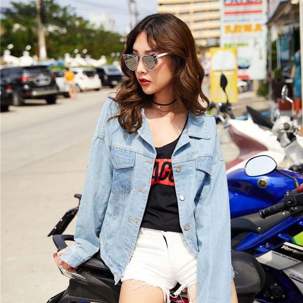 

women's jackets la maxza ladies' outerwear 2021 spring autumn short back applique denim jacket leisure and loose 203008, Black;brown