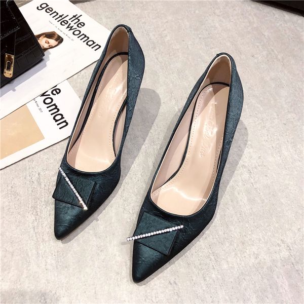 

2020 new all-match stiletto high heels handmade brand feminine shoes casual professional spun, Black