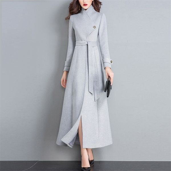 

women winter coats autumn and winter new classic gray lace large size wool coat slim thin thick long wool coat female 201216, Black
