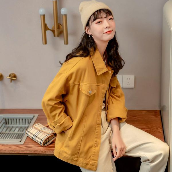 

2021 spring and autumn women's new candy color korean ins trend loose short jacket bf retro denim jacket, Black;brown