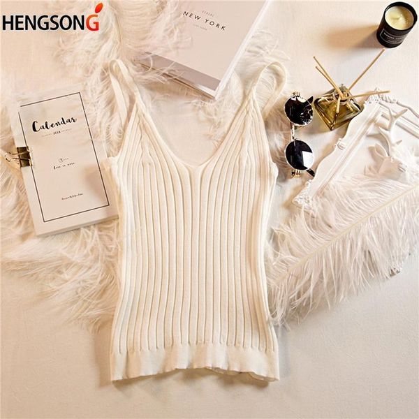 

2020 new women knitted crop solid color wild sleeveless bottoming vest camisole 5 color 7179561, White