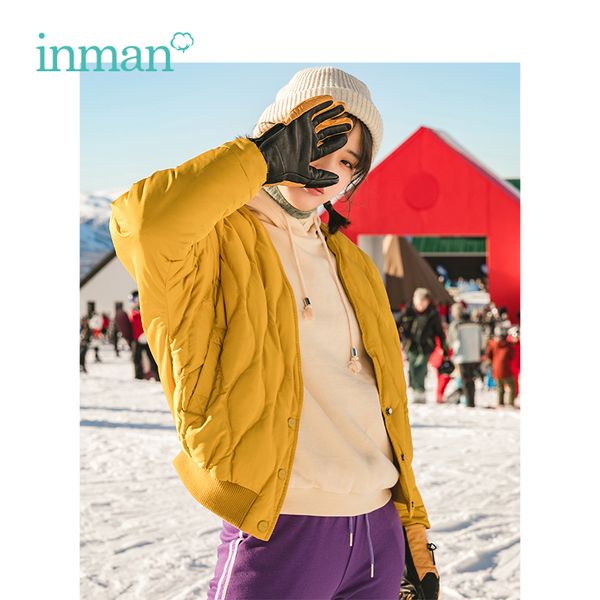 

inman winter new arrival v neck plaid pattern matched scarf women bread like short down coat c1204, Black