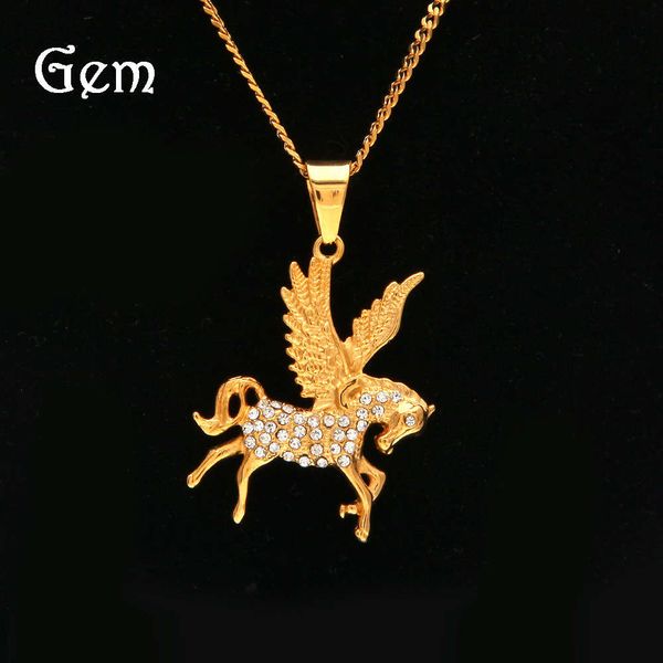 

street hip hop stainless steel diamond inlaid greek myth pegasus pendant, Silver