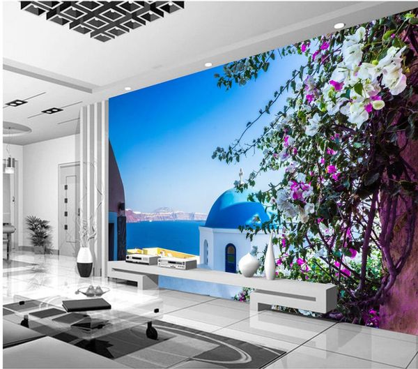Sfondi personalizzati 3D wallpaper stereoscopica 3D Aegean Castle Flower Vine Paesaggio Sfondi sfondo muro