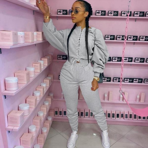 

casual tracksuit women 2 piece set fall sportwear joggers women set suits sweatsuit pants two piece winter outfits, Gray