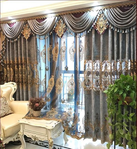 

embroidery shading of european-style chenille villa curtains for living dining room bedroom.1
