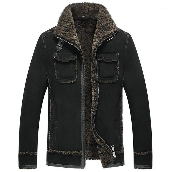 

genuine leather jacket winter jacket men original real wool fur coats sheepskin coat for men bomber jackets plus size 5xl my17701, Black
