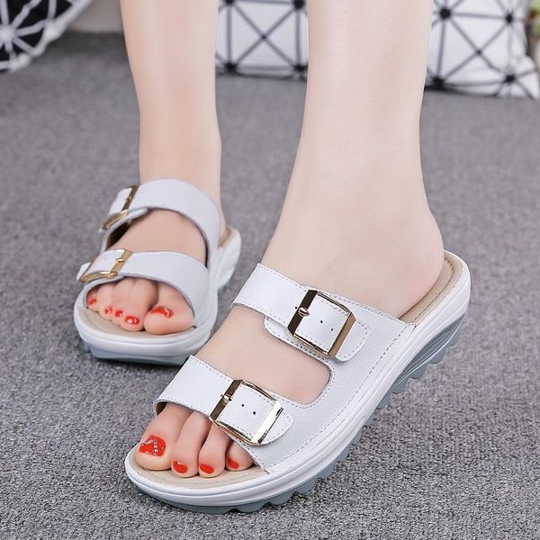 

2021 new women sandals wedges sandals ladies open toe round toe buckle black yellow white platform shoes