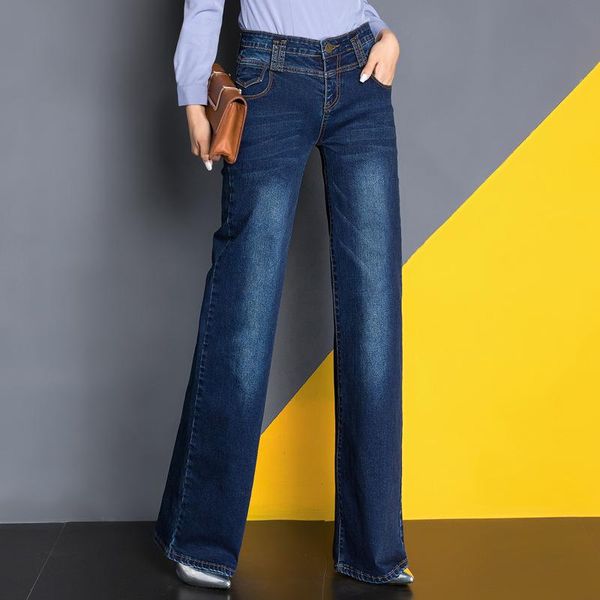 

canister female trousers lengthen edition women jeans wide legs casual loose pants vintage directly, Blue