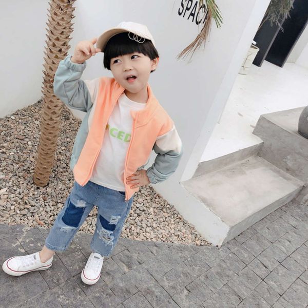 

boy 2021 autumn new korean children's knitting girl's coat baby's stand collar contrast cardigan, Black