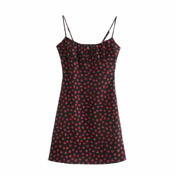 

2020 new women's slim skirt style rose print suspender dress, Black;gray