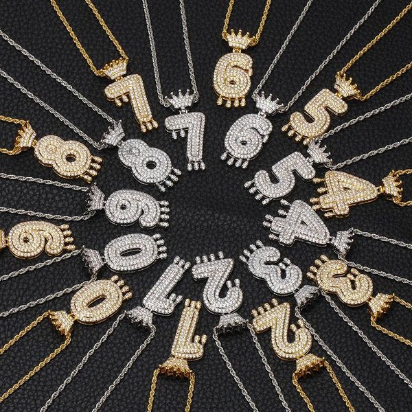 

pendant necklaces hip hop crown bubble stereoscopic arabic numerals copper gold silver color zircon jewelry