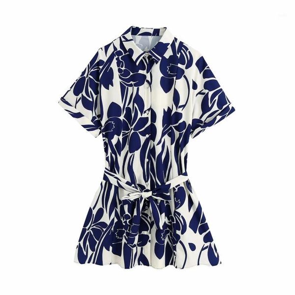 

women turn down collar sashes printed shirt dress vintage femme short sleeve mini dresses casual ladies loose clothes d60651, Black;gray
