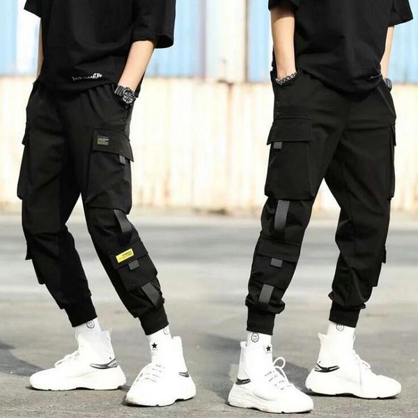 

2020 autumn new hip hop joggers men black harem pants multi-pocket ribbons man sweatpants streetwear casual mens pants xs-3xl