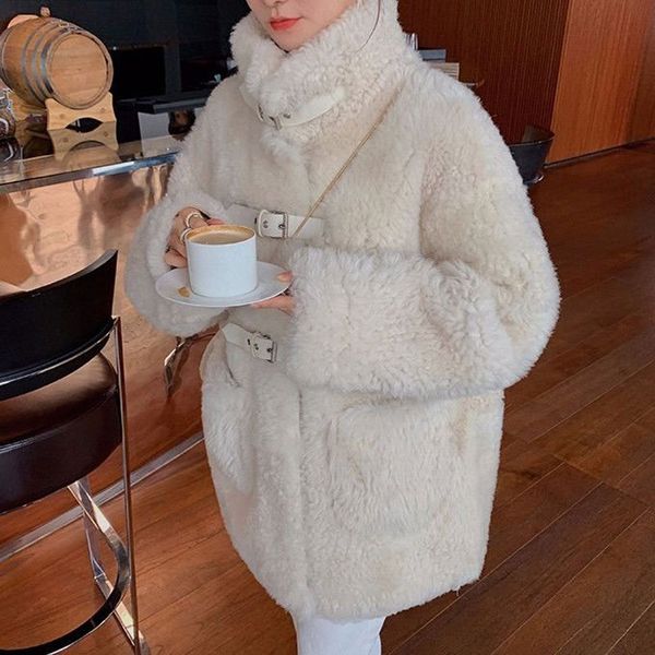 

Beijing Women 2021 Casual solid Thick Warm outwear Long Faux Lamb Fur Jacket Loose Winter Coat Women Black Fur coat