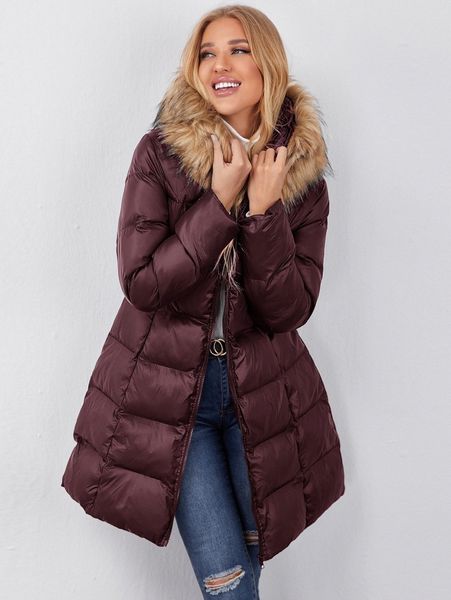 

pocket side zip up hooded puffer coat 48cl#, Black