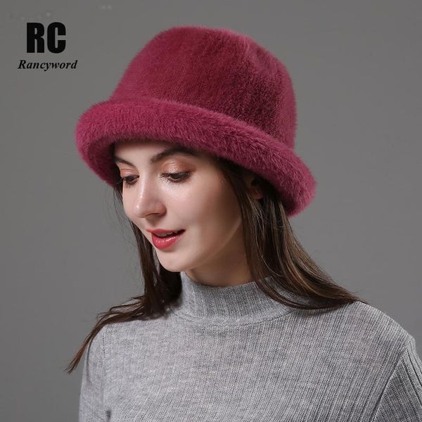 

stingy brim hats [rancyword] wool elegant women hat dome short female british retro autumn winter basin cap faux velvet rc2070, Blue;gray