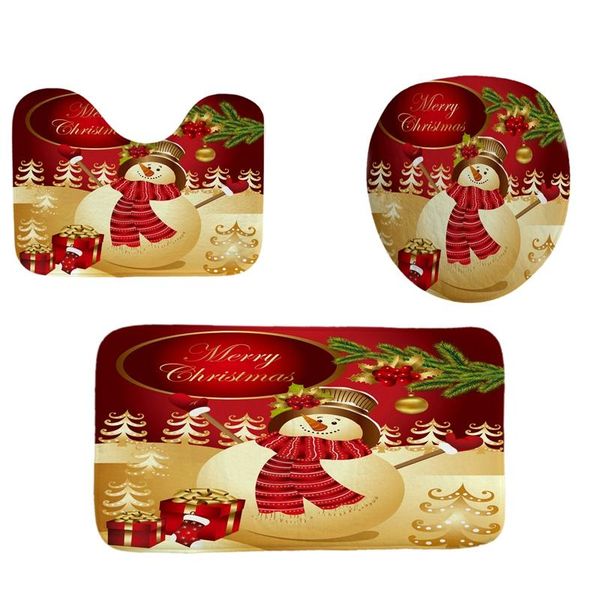 

bath mats 3pcs christmas snowman bathroom anti-slip carpet set rug toilet cover