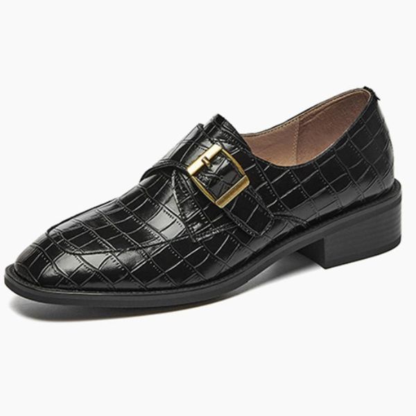 

women shoes 2021 new fashion genuine leather square heels women pumps spring party office lady working party shoes woman, Black