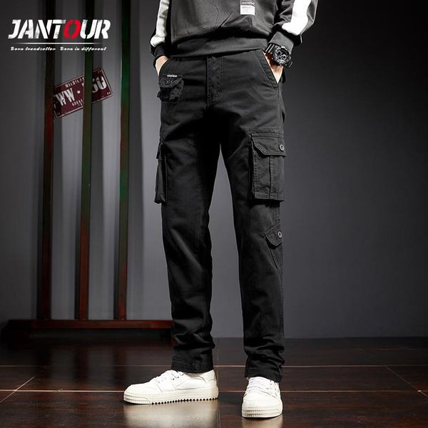 

men's pants 5 colour cargo autumn winter cotton long trousers black camouflage multi pocket joggers male