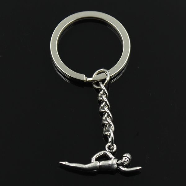 

fashion 30mm key ring metal key chain keychain jewelry antique silver color plated swimming swimmer sporter 29x11mm pendant