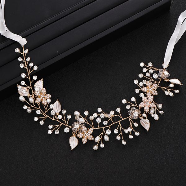 

new rhinestone crystal pearl headband headwear handmade headdress princess hair band bride tiara wedding hair accessories gift, Slivery;golden