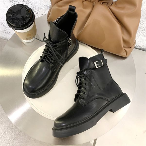 

2021 winter ins woman high heels lace up martin round-headed boots zzrh, Black