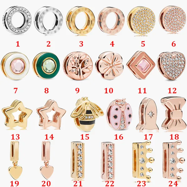 Fine Jewelry Autêntica 925 Prata Esterlina Bead Fit Pandora Charme Pulseiras Rose Gold Bee Cinco-pontia Estrela Fechar Segurança Cadeia de Segurança Pingente DIY Beads