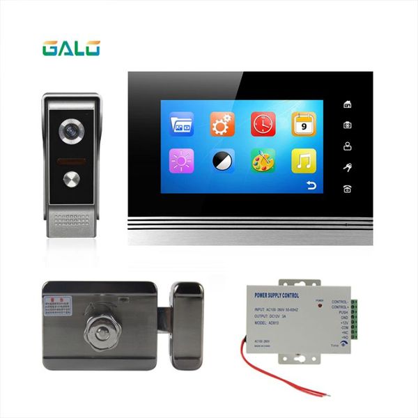 

fingerprint access control 7" inch video doorbell monitor intercom+outdoor camera ip65 door phone intercom system with electric gate lo