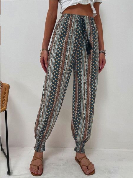 

ditsy floral carrot pants 11ez#, Black;white