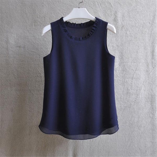 

2021 summer fashion vest blusas casual loose sleeveless ladies shirt fold solid ruffle chiffon blouse women e960, White