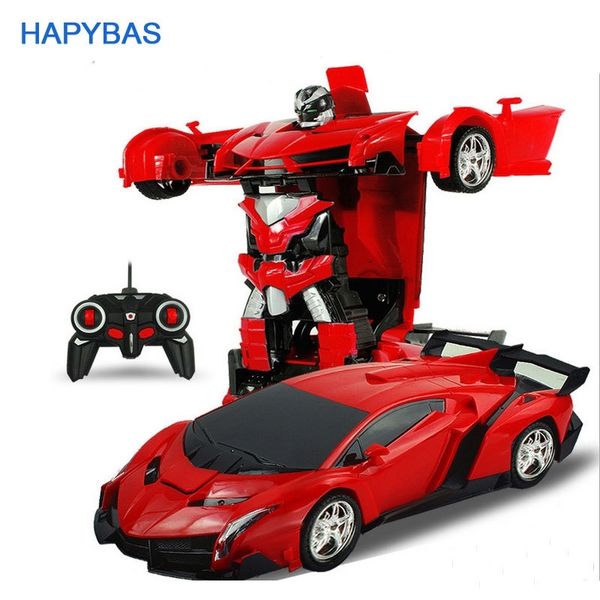 

2in1 rc car sports car transformation robots models remote control deformation car rc fighting toy kidschildren's birthday gift y200413