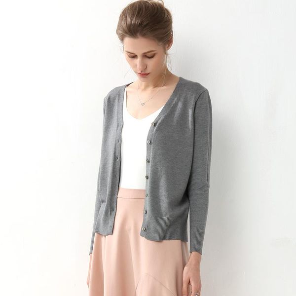 

women's knits & tees women cardigan autumn coat thin short full long sleeves v neck casual knitted outerwear single breasted spring fas, White