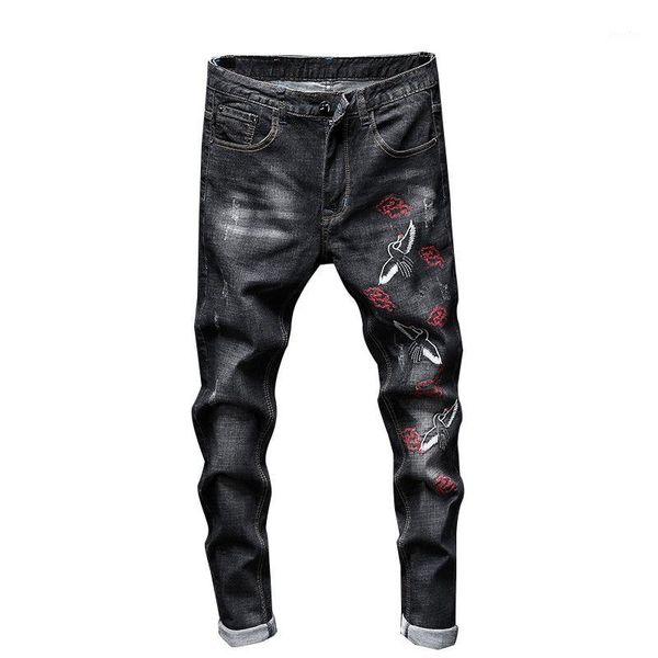 

fashion streetwear ripped jeans for men skinny retro elasticity slim quality male casual embroidery denim trousers1, Blue