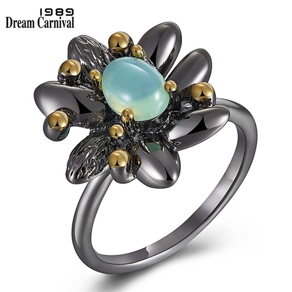 

dreamcarnival 1989 women vintage flower engagement wedding ring synthetic blue opal jewelry size 7 8 9 fashion jewelry wa11660 201218, Silver