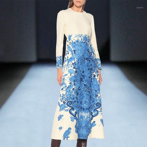 

women dress french elegant 2020 autumn and winter cross-border new blue and white porcelain printed dress 200829li021, Black;gray