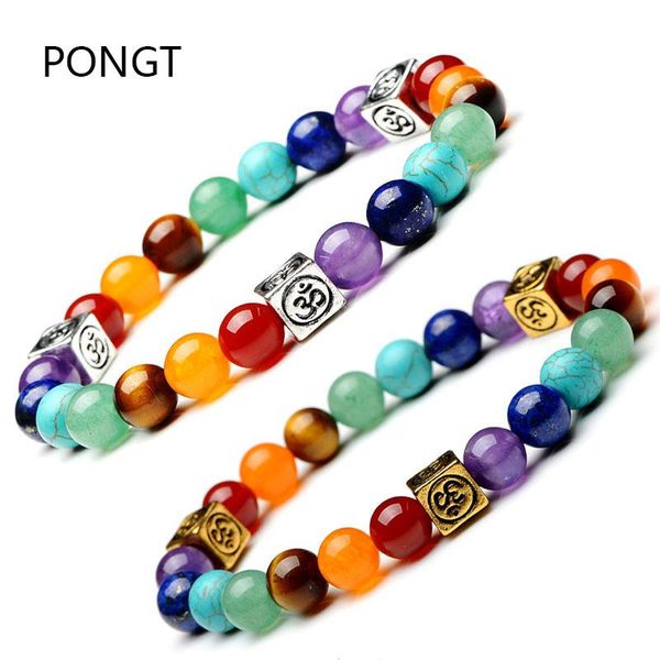 

natural stone balance bead chakra bracelet bangle for women men energy healing crystal yoga bracelet christmas gift jewelry, Golden;silver