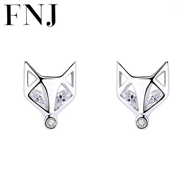 

fnj animal earrings 925 silver jewelry original pure s925 sterling silver stud earring for women white green zircon1, Golden;silver