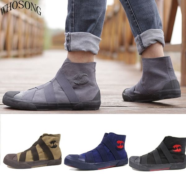 

whosong men's canvas shoes spring autumn the new lace-up high style men vulcanize shoes sneakers flats men's shoes m374 y200801, Black