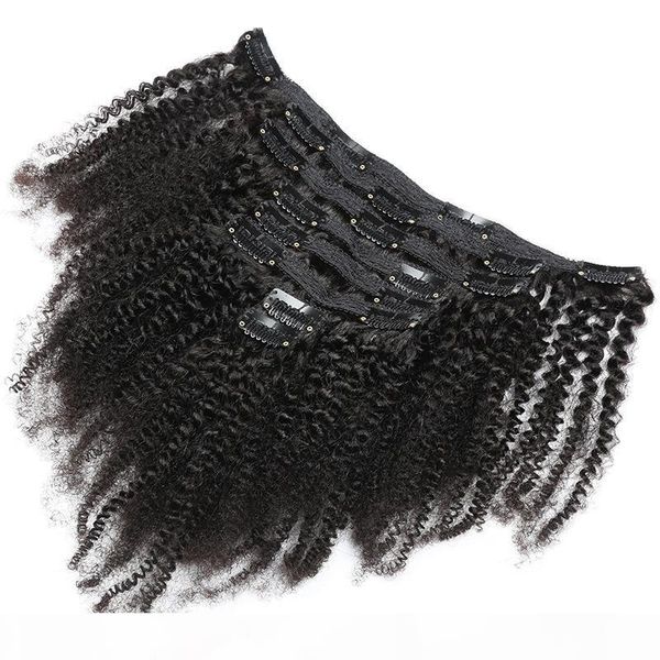 

120g 8pcs afro kinky curly clip in hair extensions virgin human hair natural color in stock, Black;brown