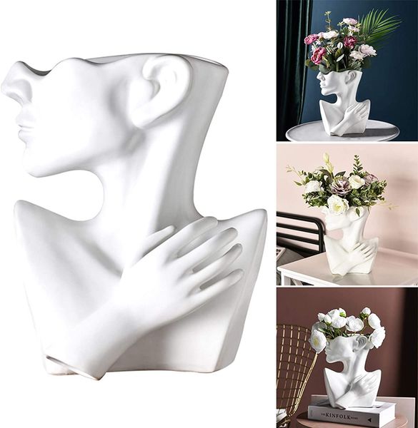 

nordic creative human head abstract ceramics vase,modern european half body succulents flower plant flower pot for home living room decor