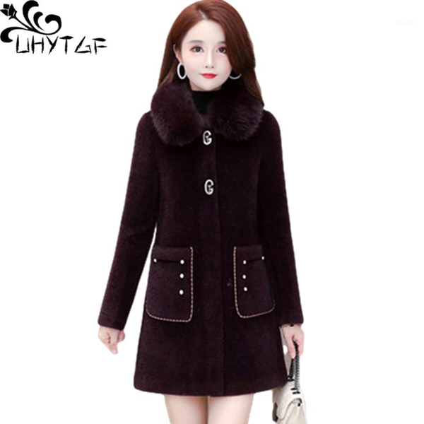 

uhytgf elegant mother winter faux coat fashion pocket casual warm plus size jacket single-breasted quality outwear 11911, Black