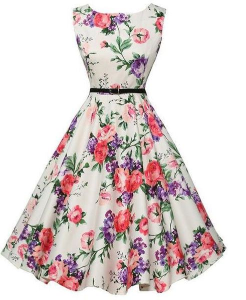 

women's sleeveless printed dress hepburn style skirt, Black;gray